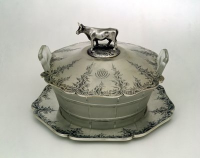Butter dish with a frosted glass base by Charles and George Fox